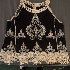 Ultra Pink Black Top with White Lace Detailing